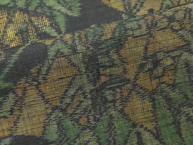 平和屋着物■上質な紬　草花文　黒地　正絹　逸品　DABH8226zy