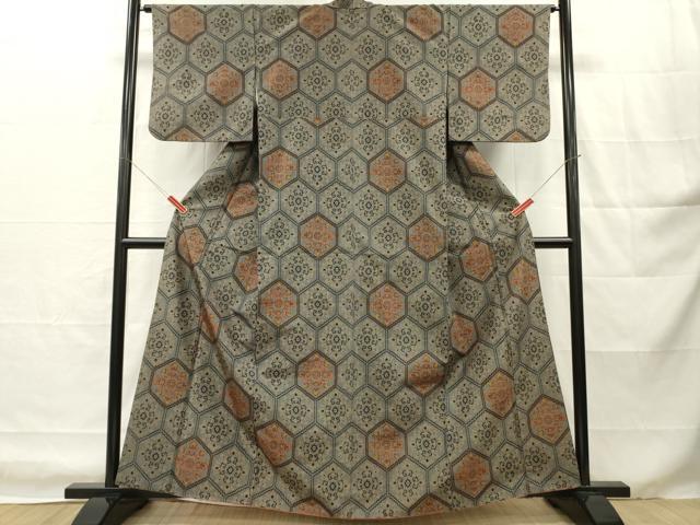 平和屋着物■上質な紬　亀甲花文　正絹　逸品　DABH8228zy