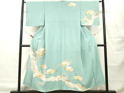 平和屋着物■訪問着　駒刺繍　地紙花鳥文　金彩　正絹　逸品　DABH8234zy