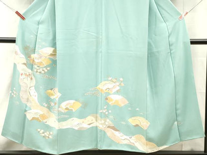 平和屋着物■訪問着　駒刺繍　地紙花鳥文　金彩　正絹　逸品　DABH8234zy