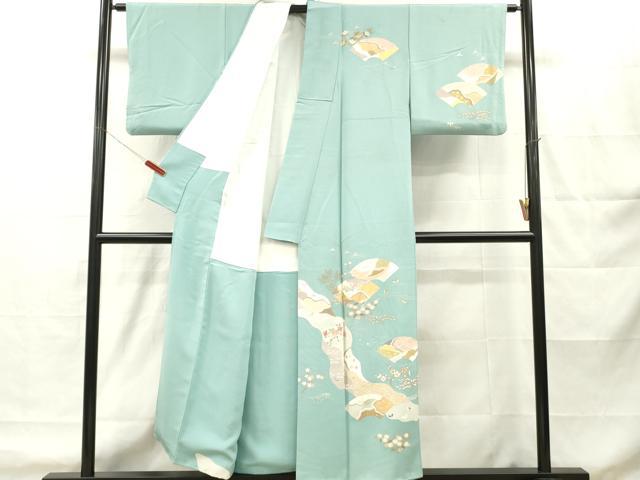 平和屋着物■訪問着　駒刺繍　地紙花鳥文　金彩　正絹　逸品　DABH8234zy