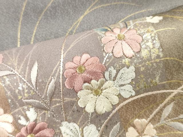 平和屋着物■訪問着　刺繍　短冊草花文　暈し染め　金彩　正絹　逸品　DABH8243zy
