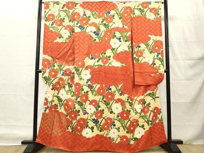 平和屋着物■豪華振袖　駒刺繍　雲取り菊文　金彩　正絹　逸品　DABH8246zy
