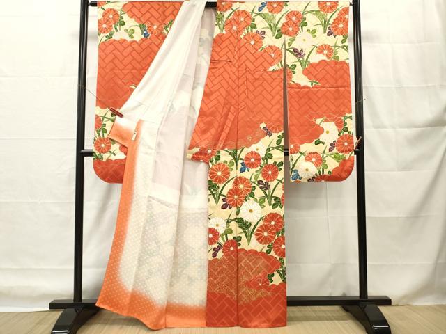 平和屋着物■豪華振袖　駒刺繍　雲取り菊文　金彩　正絹　逸品　DABH8246zy