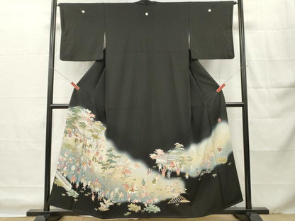 平和屋着物■豪華黒留袖　作家物　人物風景文　暈し染め　金彩　正絹　逸品　DABH8247zy