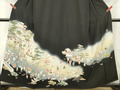 平和屋着物■豪華黒留袖　作家物　人物風景文　暈し染め　金彩　正絹　逸品　DABH8247zy