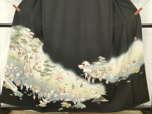 平和屋着物■豪華黒留袖　作家物　人物風景文　暈し染め　金彩　正絹　逸品　DABH8247zy