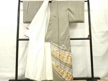 平和屋着物■十日町友禅作家　龍谷　色留袖　花鳥唐草文　金銀彩　正絹　逸品　DABH8249zy