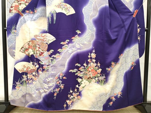 平和屋着物■豪華振袖　駒刺繍　地紙御所車花鳥文　暈し染め　金銀彩　正絹　逸品　DABH8253zy