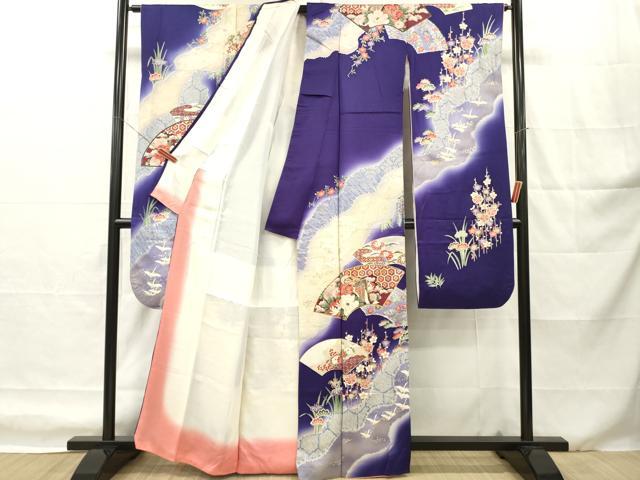 平和屋着物■豪華振袖　駒刺繍　地紙御所車花鳥文　暈し染め　金銀彩　正絹　逸品　DABH8253zy