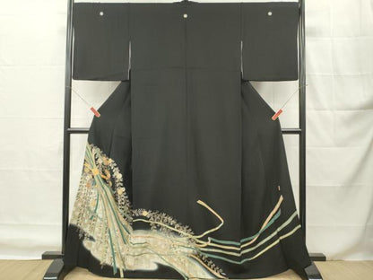 平和屋着物■豪華黒留袖　駒刺繍　束ね熨斗花文　暈し染め　金彩　正絹　逸品　DABH8258zy