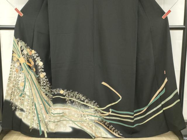 平和屋着物□豪華黒留袖 駒刺繍 束ね熨斗花文 暈し染め
