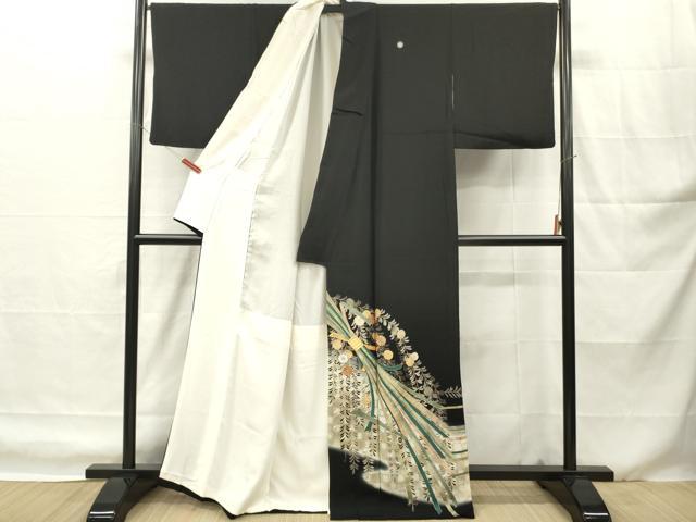 平和屋着物□豪華黒留袖 駒刺繍 束ね熨斗花文 暈し染め