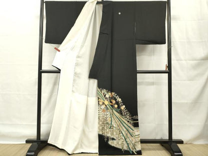 平和屋着物■豪華黒留袖　駒刺繍　束ね熨斗花文　暈し染め　金彩　正絹　逸品　DABH8258zy