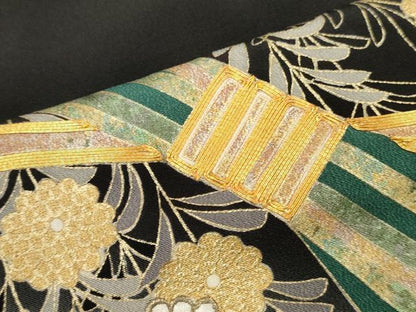平和屋着物■豪華黒留袖　駒刺繍　束ね熨斗花文　暈し染め　金彩　正絹　逸品　DABH8258zy