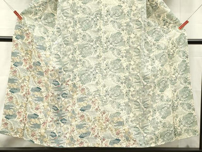 平和屋着物■訪問着　型染め　扇面草花文　鬼しぼ縮緬　正絹　逸品　DABH8263zy