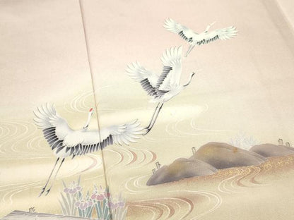 平和屋着物■豪華色留袖　群鶴風景文　暈し染め　金彩　正絹　逸品　DABH8268zy