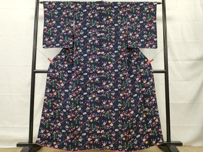平和屋着物■上質な小紋　枝花文　鬼しぼ縮緬　正絹　逸品　DABH8273zy
