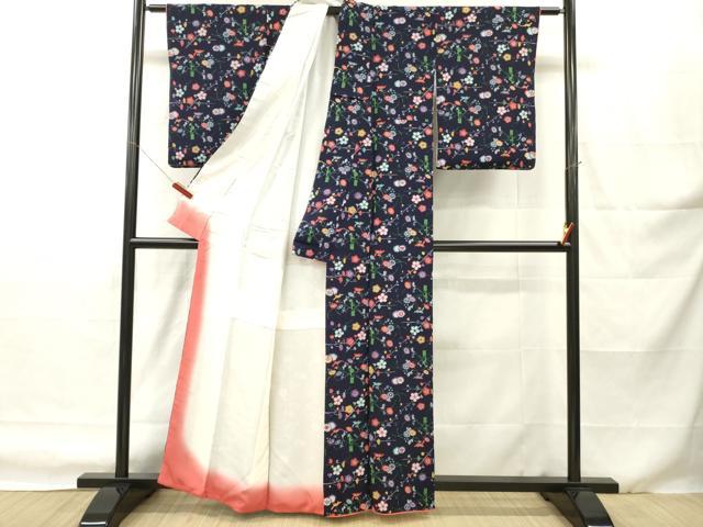 平和屋着物■上質な小紋　枝花文　鬼しぼ縮緬　正絹　逸品　DABH8273zy