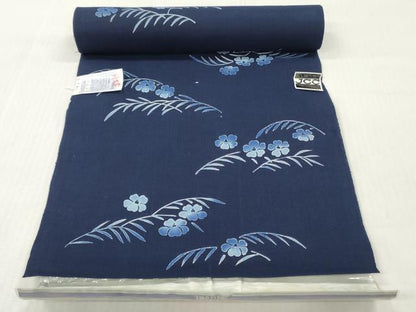 平和屋着物＊夏物　浴衣　反物　着尺　注染　手芸染　草花文　綿麻　逸品　未使用　DABH8287zy
