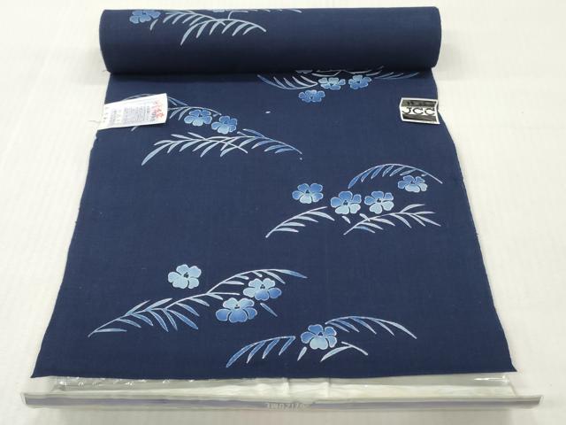 平和屋着物＊夏物　浴衣　反物　着尺　注染　手芸染　草花文　綿麻　逸品　未使用　DABH8287zy
