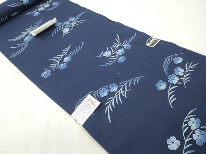 平和屋着物＊夏物　浴衣　反物　着尺　注染　手芸染　草花文　綿麻　逸品　未使用　DABH8287zy