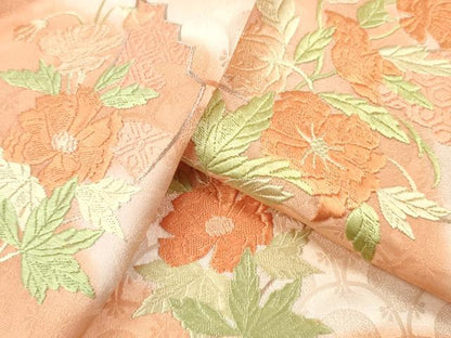 平和屋着物▼付下げ　反物　着尺　刺繍　飛追木草花文　暈し染め　八掛付き　逸品　未使用　DABH8292zy