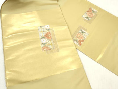 平和屋着物▼名古屋帯　帯反物　総刺繍　短冊草花文　金糸　逸品　未使用　DABH8324zy