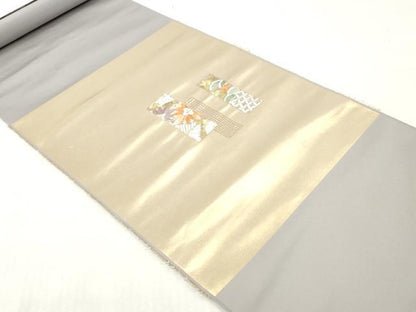 平和屋着物▼名古屋帯　帯反物　総刺繍　短冊草花文　金糸　逸品　未使用　DABH8325zy