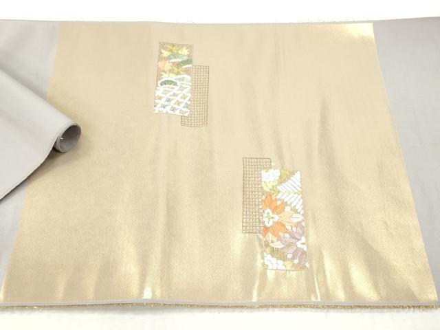 平和屋着物▼名古屋帯　帯反物　総刺繍　短冊草花文　金糸　逸品　未使用　DABH8325zy
