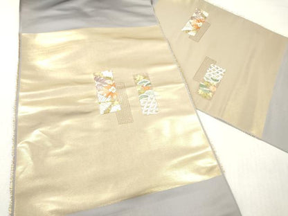 平和屋着物▼名古屋帯　帯反物　総刺繍　短冊草花文　金糸　逸品　未使用　DABH8325zy