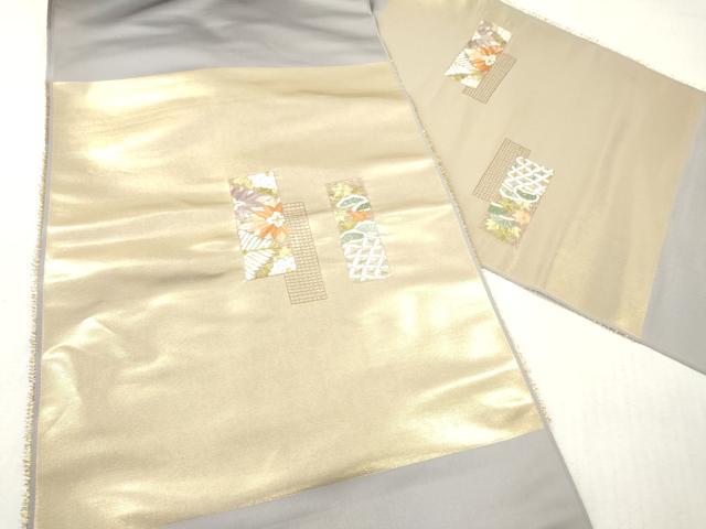 平和屋着物▼名古屋帯　帯反物　総刺繍　短冊草花文　金糸　逸品　未使用　DABH8325zy