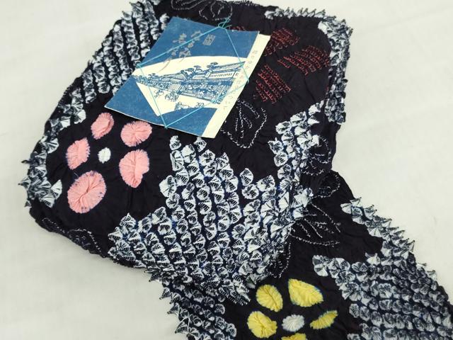 平和屋着物＊夏物　有松鳴海絞　浴衣　反物　着尺　舞花文　湯のし前　綿　逸品　未使用　DABH8337zy