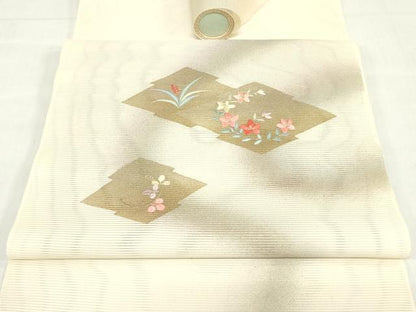 平和屋着物＊夏物　西陣　田中義織物　名古屋帯　帯反物　刺繍　松皮菱花文　金彩　証紙付き　逸品　未使用　DABH8349zy