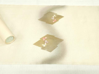 平和屋着物＊夏物　西陣　田中義織物　名古屋帯　帯反物　刺繍　松皮菱花文　金彩　証紙付き　逸品　未使用　DABH8349zy