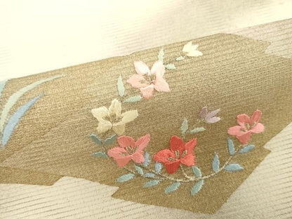 平和屋着物＊夏物　西陣　田中義織物　名古屋帯　帯反物　刺繍　松皮菱花文　金彩　証紙付き　逸品　未使用　DABH8349zy