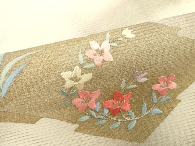 平和屋着物＊夏物　西陣　田中義織物　名古屋帯　帯反物　刺繍　松皮菱花文　金彩　証紙付き　逸品　未使用　DABH8349zy