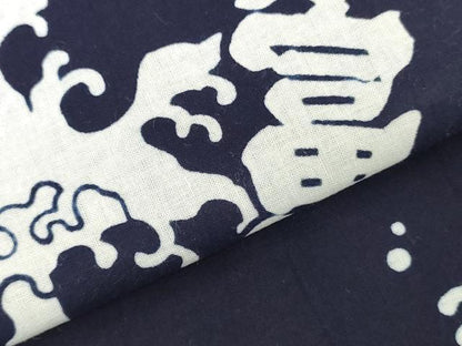 平和屋着物＊夏物　男性　浴衣　反物　着尺　注染　立波文　文字文　綿　逸品　未使用　DABH8352zy