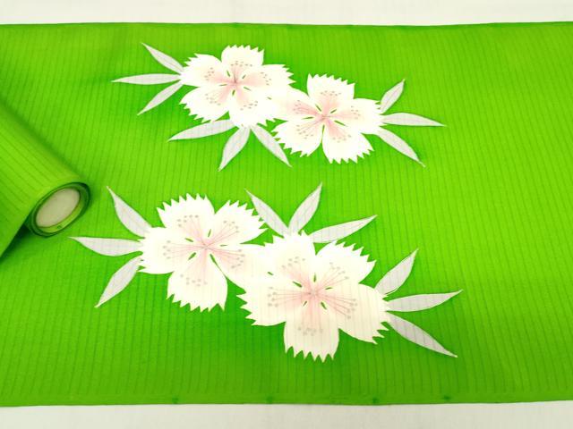 平和屋着物＊絽塩瀬　夏物　名古屋帯　反物　舞花文　銀彩　逸品　未使用　DABH8371zy