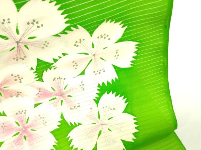 平和屋着物＊絽塩瀬　夏物　名古屋帯　反物　舞花文　銀彩　逸品　未使用　DABH8371zy