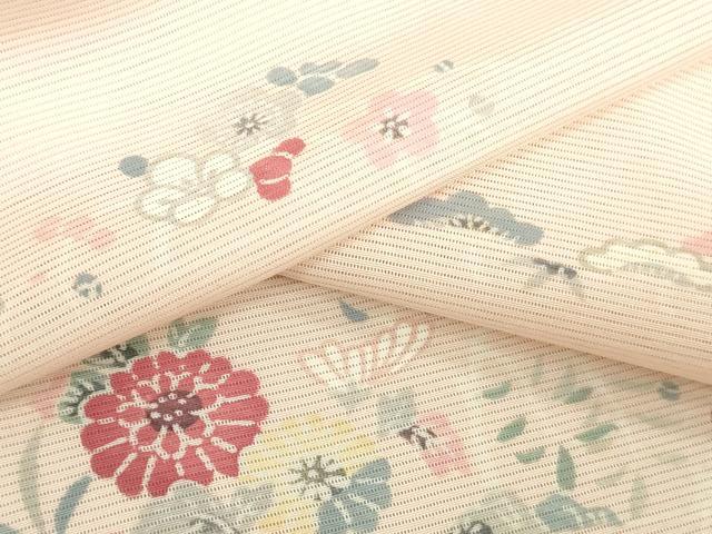 平和屋着物＊夏物　小紋　反物　着尺　絽　型染め　草花文　皇室献上品製織工場謹製　逸品　未使用　DABH8374zy