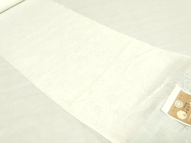 平和屋着物＊夏物　長襦袢　反物　着尺　小千谷本麻紋紗　小千谷ちぢみ　草花文紗　小千谷織物謹製　証紙付き　麻　逸品　未使用　DABH8376zy