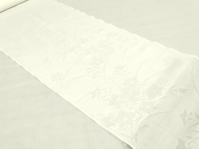 平和屋着物＊夏物　長襦袢　反物　着尺　小千谷本麻紋紗　草花文紗　生成り色　小千谷織物謹製　証紙付き　麻　逸品　未使用　DABH8378zy