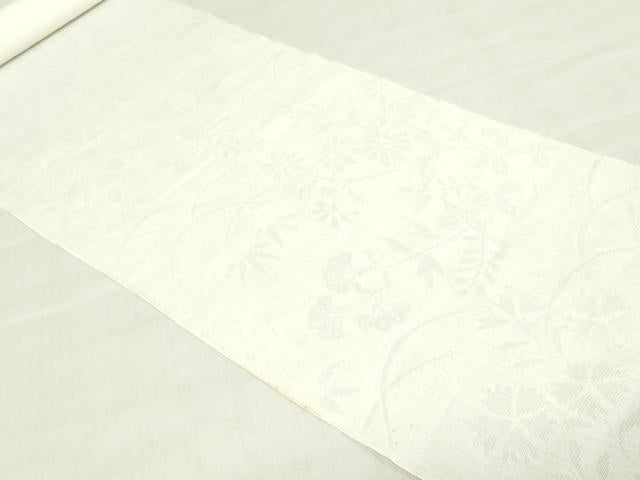 平和屋着物＊夏物　長襦袢　反物　着尺　小千谷本麻紋紗　草花文紗　生成り色　小千谷織物謹製　証紙付き　麻　逸品　未使用　DABH8380zy