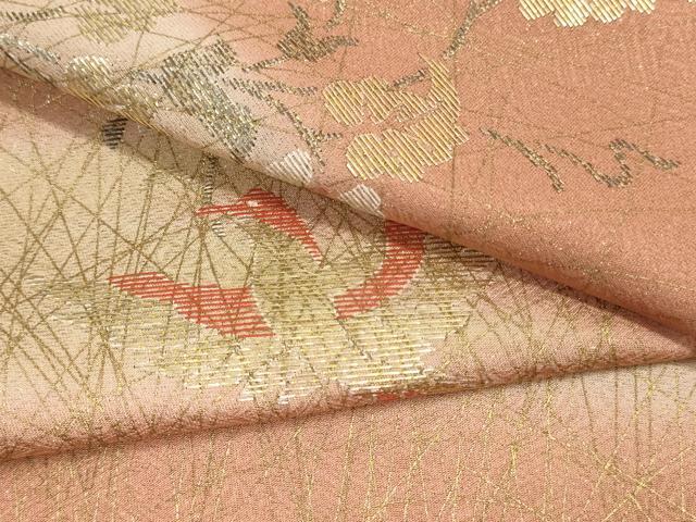 平和屋着物▼付下げ　反物　着尺　竹屋町刺繍　飛鳥草花文　暈し染め　金彩　金通し地　上代36万円　逸品　未使用　DABH8387zy