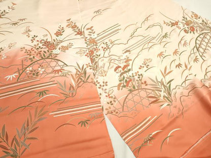 平和屋着物▼付下げ　解き反物　着尺　籬草花文　暈し染め　金彩　逸品　DABH8394zy