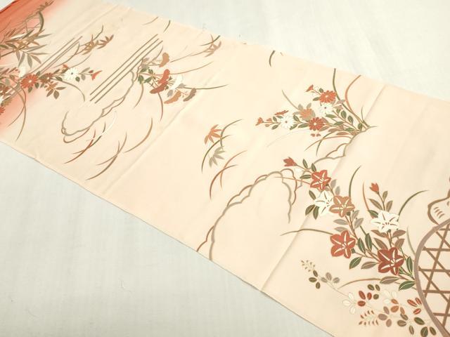 平和屋着物▼付下げ　解き反物　着尺　籬草花文　暈し染め　金彩　逸品　DABH8394zy
