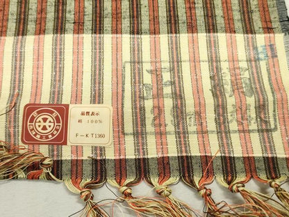 平和屋着物▼紬　反物　着尺　間道　逸品　未使用　DABH8415zy