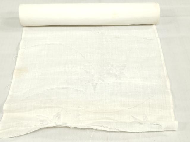 平和屋着物＊夏物　長襦袢　反物　着尺　草葉文紗　生成り色　麻　逸品　未使用　DABH8439zy