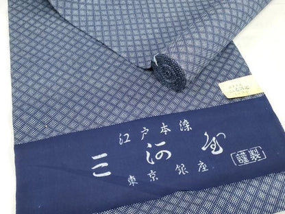 平和屋着物＊夏物　浴衣　反物　着尺　注染　江戸本染　菱文　三河屋謹製　綿　逸品　未使用　DABH8452zy